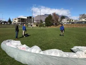 Hamish and Steve on the landing field after a quick flight
