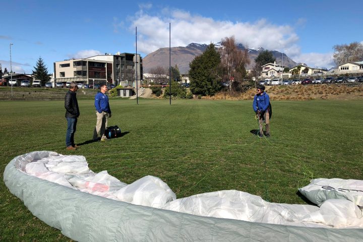 Hamish and Steve on the landing field after a quick flight