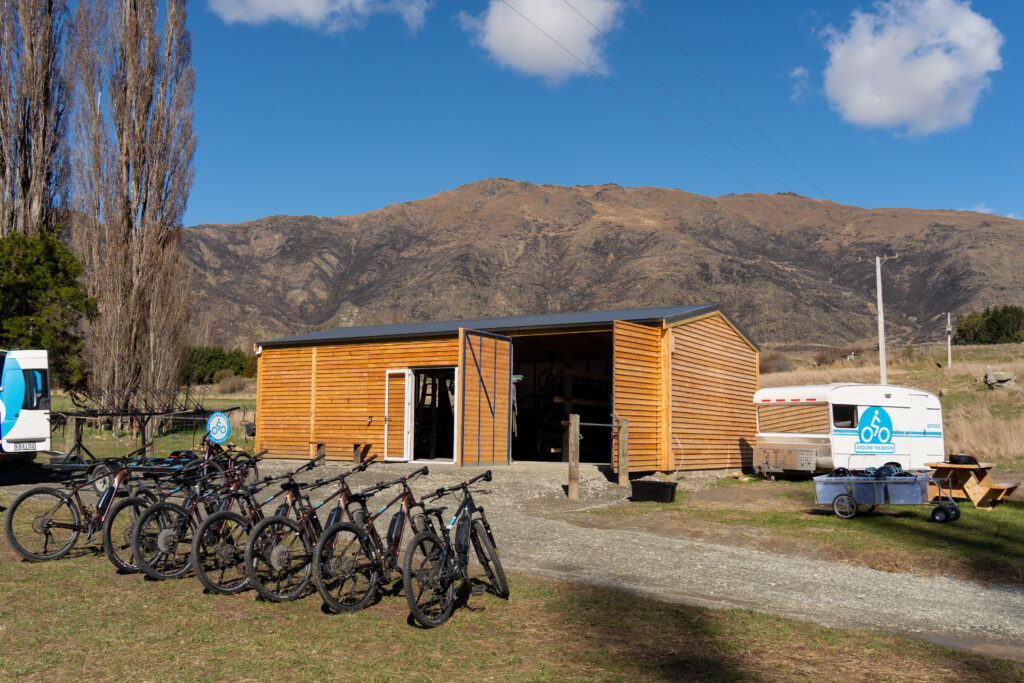 Bikes sit ready outside Around The Basins Gibbston Bike Hub. Customers can turn up to this location to hire a bike to explore the Kawarau Trail.